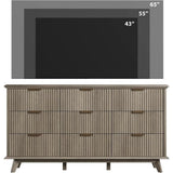 Fluted 9 Drawers Dresser, 59.1" Wide Modern Chest of Drawers with Metal Handle, Large Dresser TV Stand, Wood Drawer Organizer fo