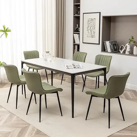 Leather Dining Chairs Set of 6, Upholstered Dining Room Chairs with Metal Legs, Modern Dining Chair for Room, Kitchen (Gr