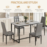 Dining Table Set for 4 with Chairs Faux Marble Dining Table Set Modern 47" Kitchen Table Set with 4 PU Chairs for Apartment Spac