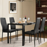 Dining Table Set for 4, 48.5" Rectangle Tempered Glass Kitchen Room Table with 4 Black Faux Leather Dining Chairs, Space-Saving