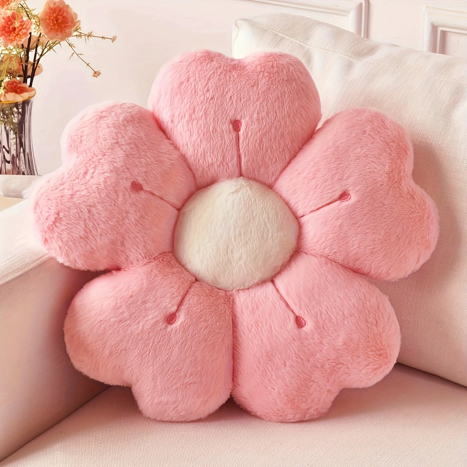 Soft Plush Daisy Flower Throw Pillow - Cozy Decorative Cushion for Bed & Sofa, White/Pink, Adorable Floral Desig