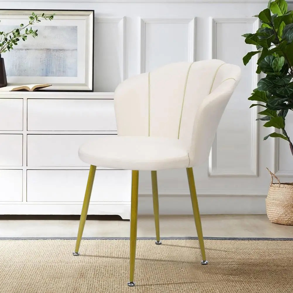 1Pc Vanity Chair with Golden Legs, Mid Century Modern Accent Chair, Upholstered Velvet Dining Chair with Back for Waiting Room