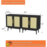 Sideboard Buffet Cabinet with Storage, Set of 2, Kitchen Buffet Storage, Black Rattan Cabinet with Doors for Hallway