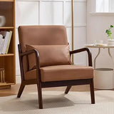 Mid Century Modern Corduroy Accent Chair, Living Room Chairs with Lumbar Pillow Boho Arm Chiar Reading Chair with Solid Wood Fra