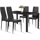 Dining Table Set for 4, 48.5" Rectangle Tempered Glass Kitchen Room Table with 4 Black Faux Leather Dining Chairs, Space-Saving