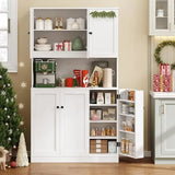 71" Tall Kitchen Pantry Storage Cabinet with Microwave Stand & Door Shelf, Freestanding Kitchen Hutch with 6 Doors