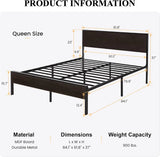 Queen Bed Frame with Headboard, Heavy Duty Platform Base with Under-Bed Storage, Solid Metal Construction, No Box Spr
