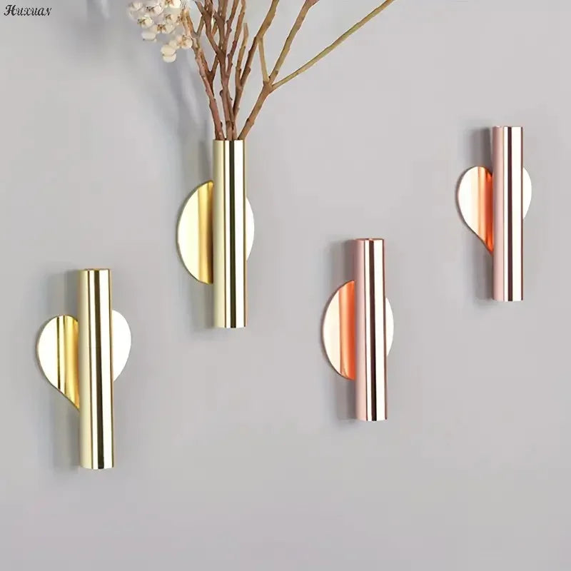 Wall Mounted Flower Tube Wall Metal Vase Decoration Stand Rose Gold Vase Stand For Displaying Flower Decoration