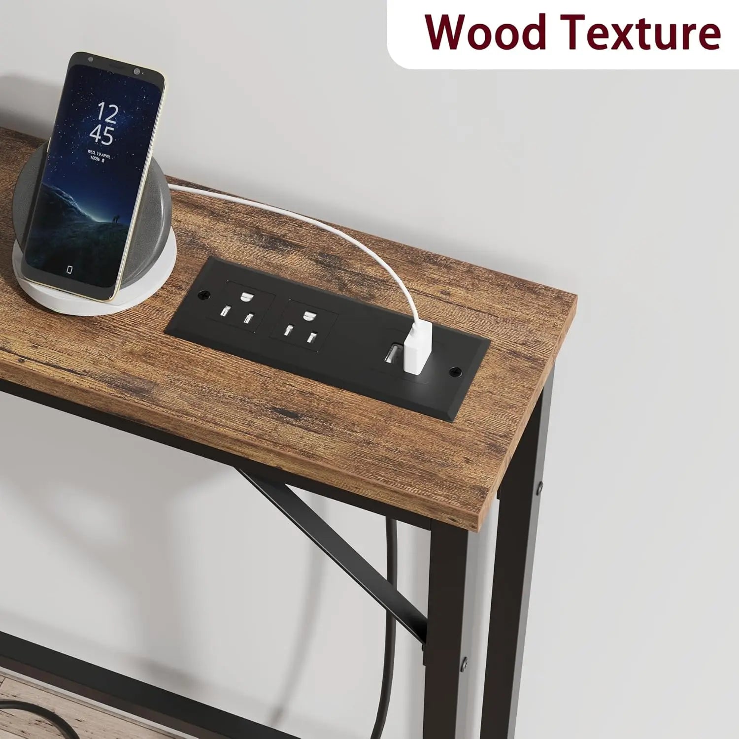 5.9" Narrow Console Table with Outlets, Skinny Behind Couch Table for Living Room, Slim Sofa Table with Metal & MDF