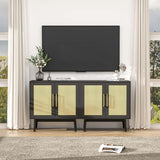 Sideboard Buffet Cabinet with Storage, Set of 2, Kitchen Buffet Storage, Black Rattan Cabinet with Doors for Hallway