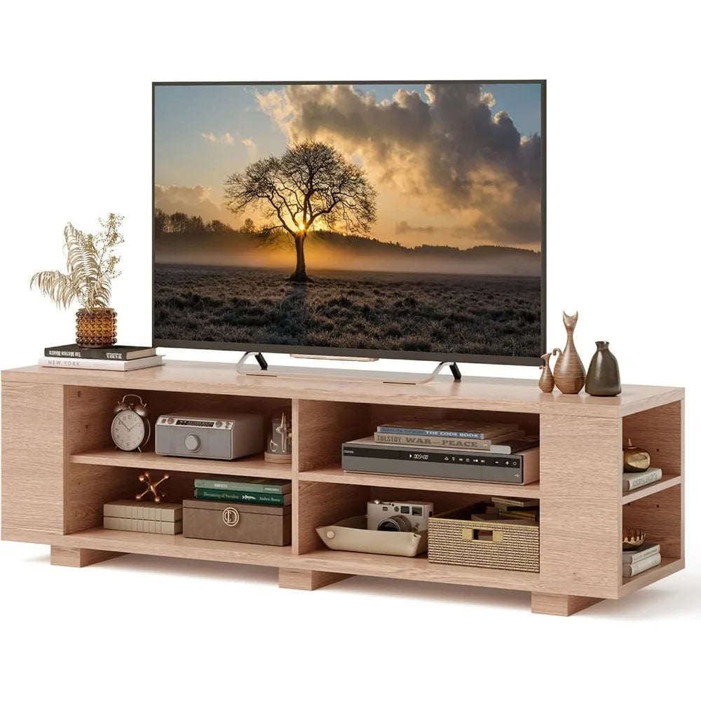 Starjoy Wood TV Stand for 65 Inch Flat Screen, Modern Entertainment Center With 8 Open Shelves, Farmhouse Storage Cabinet for L|