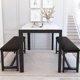 Dining Room Set with 2 Benches, Dining for 4-6, Dinner  for 4, Faux Marble Breakfast & PU Lea