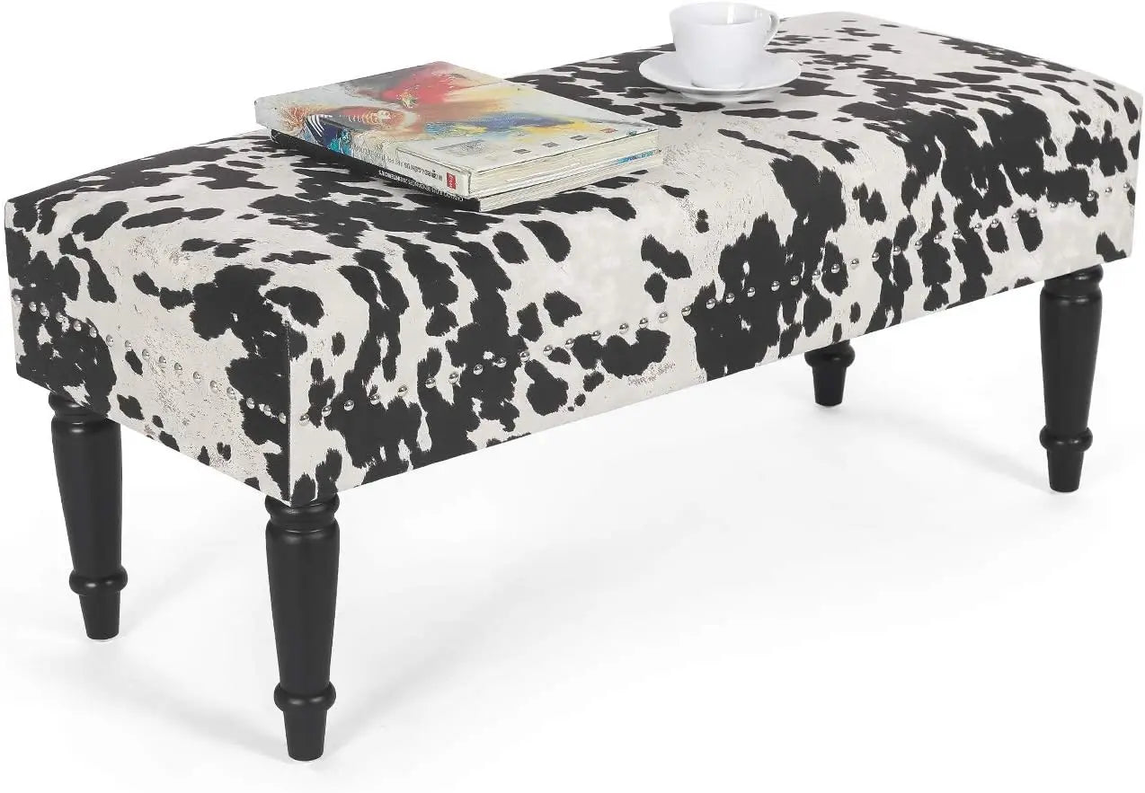 39.4" Ottoman Bench, Fabric Rectangular Upholstered Bedroom Benches Footstool with Wood Legs, for Entryway Dining Room