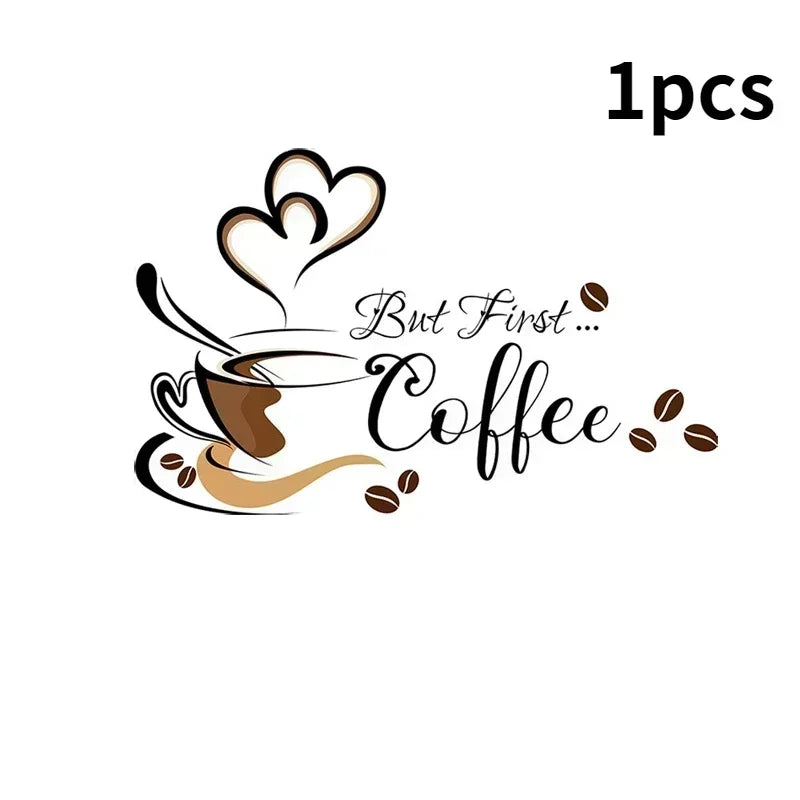 Coffee Cup Pattern Wall Stickers DIY Cafe Restaurant Living Room Home Decoration Self-adhesive Hand Carved Kitchen Wallpaper