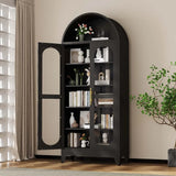 73"H Metal Tall Arched Kitchen Pantry Cabinet with Glass Door, Farmhouse Arched Bookcase with 4 Adjustable Shelves, Versatile Di