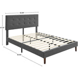 Queen Bed Frame with Adjustable Height Headboard,Tufted Upholstered Platform Bed with Stong Wood Slat Support,Grey