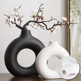 Flat Minimalist Simple Vase Donut Shape Single Flower Pot Home Wedding Decoratio Hollow Ornaments Circle Flower Arrangement Vase
