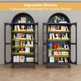 73"H Metal Tall Arched Kitchen Pantry Cabinet with Glass Door, Farmhouse Arched Bookcase with 4 Adjustable Shelves, Versatile Di