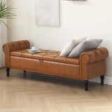 Faux Leather Storage Bench for Bed Room 67 Inch Upholstered Tufted Ottoman Bench with Arms King Size Large Storage Space End of