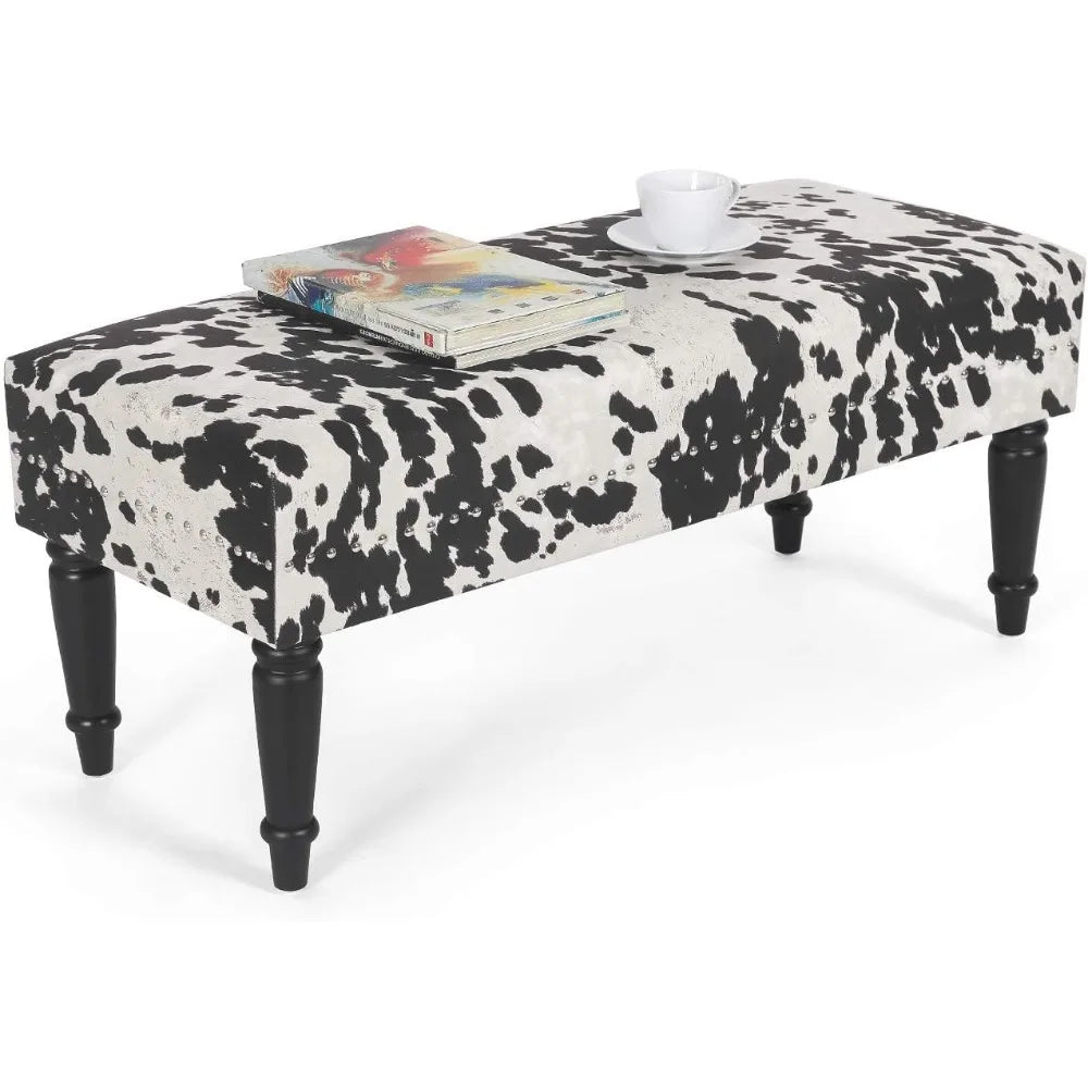 39.4" Ottoman Bench, Fabric Rectangular Upholstered Bedroom Benches Footstool with Wood Legs, for Entryway Dining Room