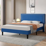 Full Size Platform Bed Frame with Height Adjustable Upholstered Headboard, Modern Mattress Foundation,Strong Wood Slat Support