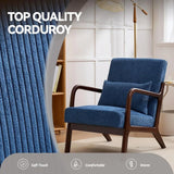 Mid Century Modern Corduroy Accent Chair, Living Room Chairs with Lumbar Pillow Boho Arm Chiar Reading Chair with Solid Wood Fra