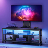 Black TV Stands for Living Room w/Power Outlet, TV Stand with Mount, LED Entertainment Center for 70/65/60 inch TV