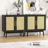 Sideboard Buffet Cabinet with Storage, Set of 2, Kitchen Buffet Storage, Black Rattan Cabinet with Doors for Hallway