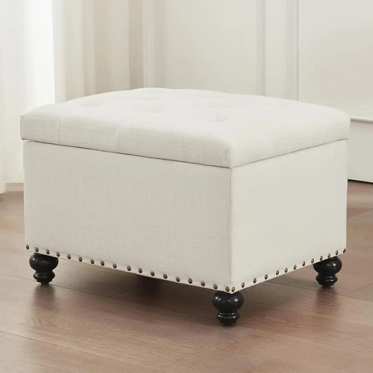 Small Ottoman with Storage, Upholstered Button Tufted Ottoman Foot Rest, Foot Stools Ottoman, 24" Rectangle Ottoman with Storage