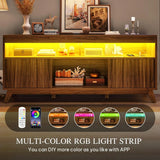 Television Stand with Power Outlets for Living Room, Fluted TV Stand LED Light for 65/55 Inch TV, Modern Entertainment Center TV