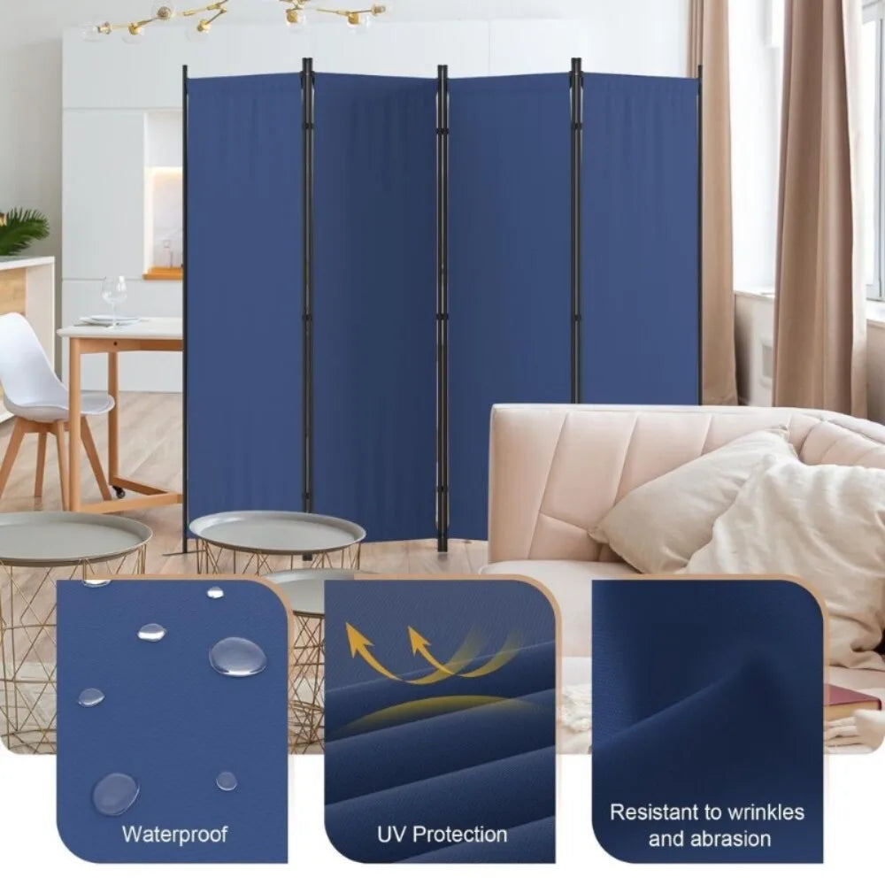 Blue Portable 4 Panel Folding Privacy Screens Room Divider For Room Separation or Office Bedroom