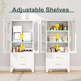 61" Tall Kitchen Pantry Storage Cabinet, White Metal Storage Cabinet with Adjustable Shelves & Glass Doors & Drawers, Food Pantr