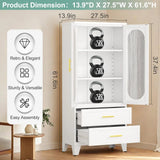 61" Tall Kitchen Pantry Storage Cabinet, White Metal Storage Cabinet with Adjustable Shelves & Glass Doors & Drawers, Food Pantr