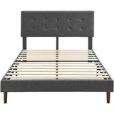 Queen Bed Frame with Adjustable Height Headboard,Tufted Upholstered Platform Bed with Stong Wood Slat Support,Grey