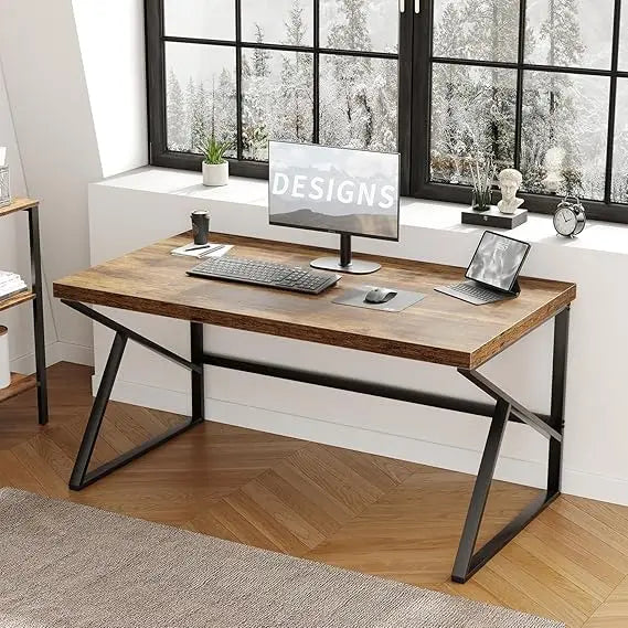 Rustic Brown Desk, Industrial Home Office Computer Desk, Farmhouse Metal and Wood Desk Computer Table, Simple Bedroom Laptop PC