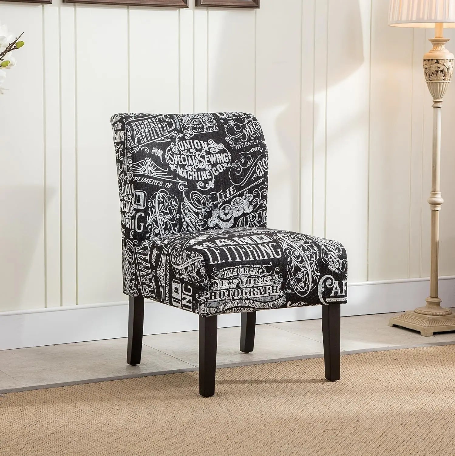 Capa Print Fabric Arml Contemporary Accent Chair, Chalkboard Shadow