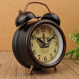 Vintage Night Light Alarm Clock European Retro Metal Alarm Clock Bedside Mute Needle Table Clock Gets Bed Ringing Bell Room