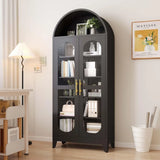 73"H Metal Tall Arched Kitchen Pantry Cabinet with Glass Door, Farmhouse Arched Bookcase with 4 Adjustable Shelves, Versatile Di