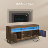 Television Stand with Power Outlets for Living Room, Fluted TV Stand LED Light for 65/55 Inch TV, Modern Entertainment Center TV