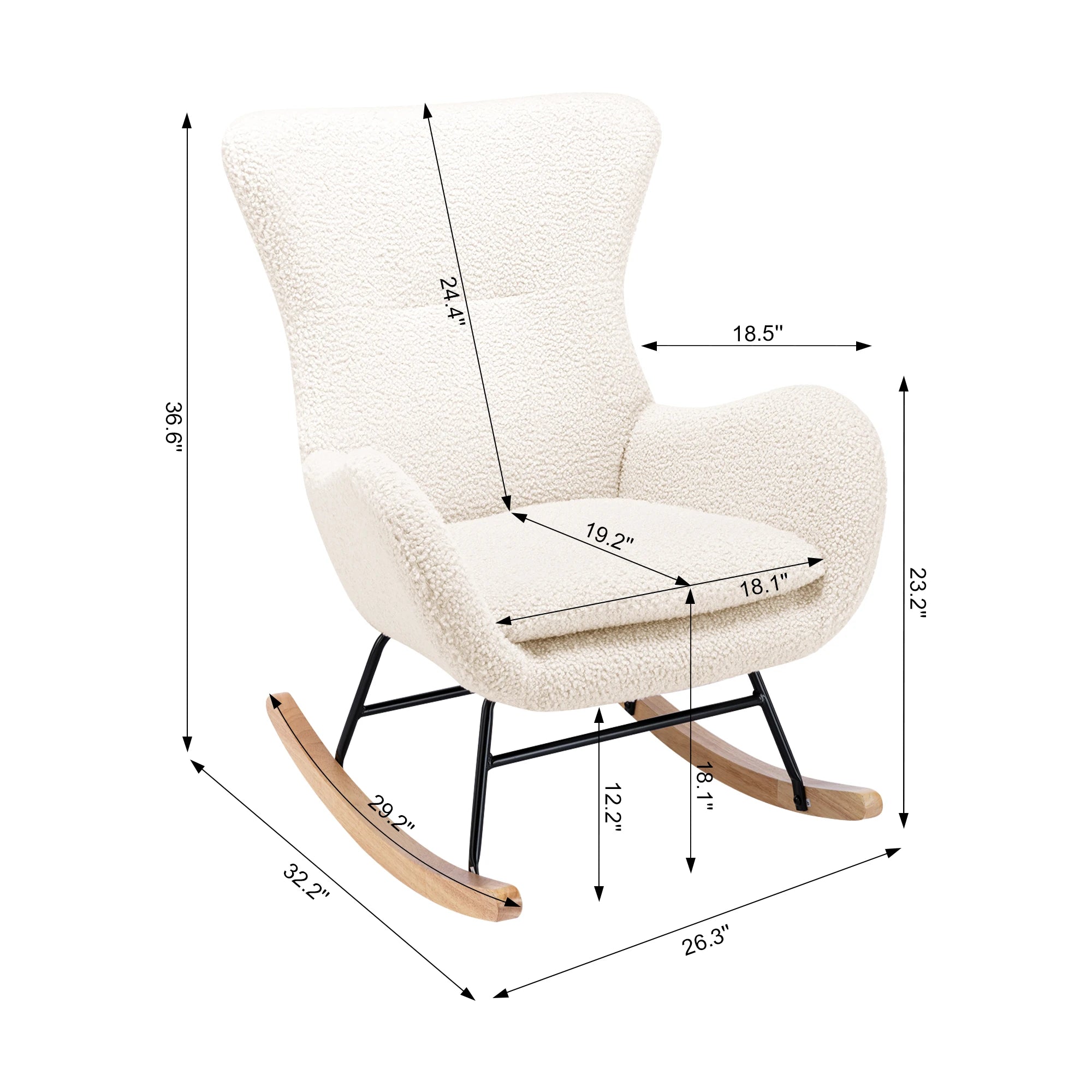 Comfortable Rocking Chair, Modern Upholstered Rocking Chair, Gliding Chair with High Backrest, Armrests and Soft Pads