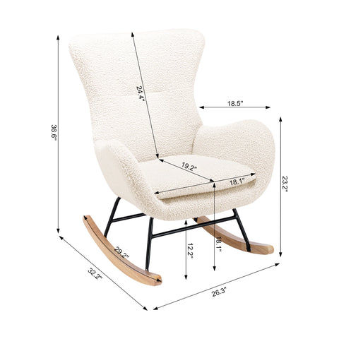 Comfortable Rocking Chair, Modern Upholstered Rocking Chair, Gliding Chair with High Backrest, Armrests and Soft Pads