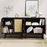 Sideboard Buffet Cabinet with Storage, Set of 2, Kitchen Buffet Storage, Black Rattan Cabinet with Doors for Hallway