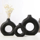 Flat Minimalist Simple Vase Donut Shape Single Flower Pot Home Wedding Decoratio Hollow Ornaments Circle Flower Arrangement Vase