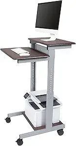 S STAND UP DESK STORE Rolling Adjustable Height Two Tier Standing Desk Computer Workstation (Silver Frame/Black Top, 32 Wide)