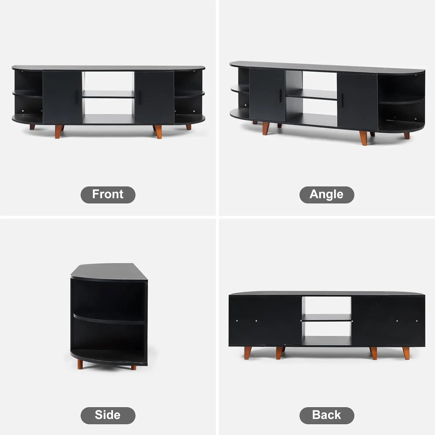 Farmhouse TV Stand for 65 70 inch TV Black 63’’ Modern Mid Century Media Console with Storage