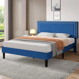 Full Size Platform Bed Frame with Height Adjustable Upholstered Headboard, Modern Mattress Foundation,Strong Wood Slat Support