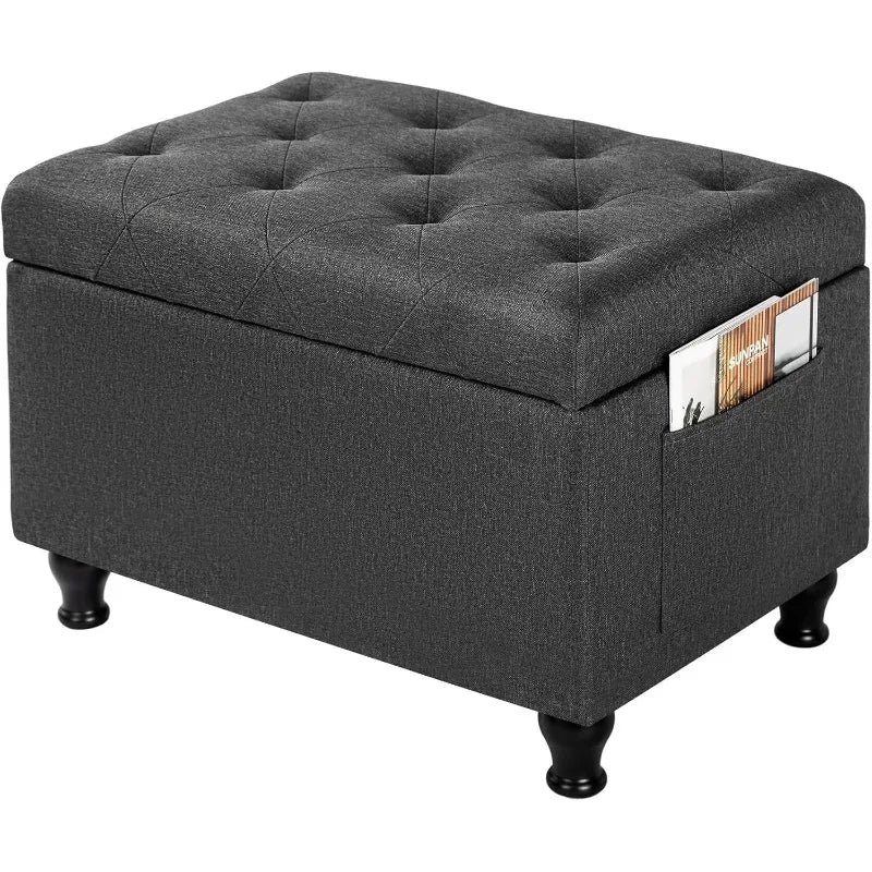 Ottoman with Storage 24'' Storage Ottomans Linen Fabric Ottoman Footstools Small Upholstered Foot Rest Stool  Dark Grey