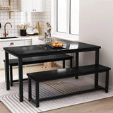 Dining Room Set with 2 Benches, Dining for 4-6, Dinner  for 4, Faux Marble Breakfast & PU Lea