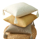 45x45cm Rustic Linen Cushion Cover with Tassels Netural Lumbar Pillowcase Soft Decorative Cushion Case for Couch Sofa Bed Cream