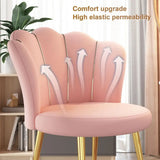 1Pc Vanity Chair with Golden Legs, Mid Century Modern Accent Chair, Upholstered Velvet Dining Chair with Back for Waiting Room